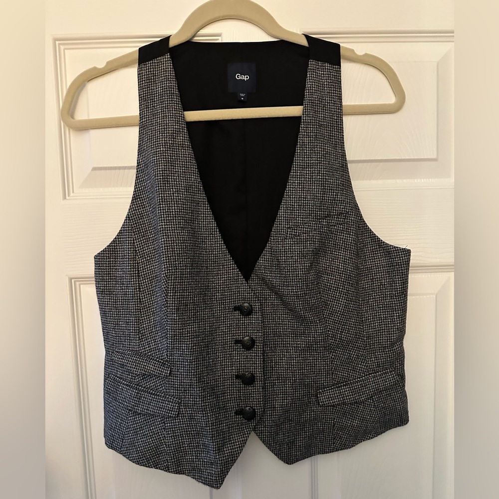 GAP Black and White Houndstooth Wool Vest Size M